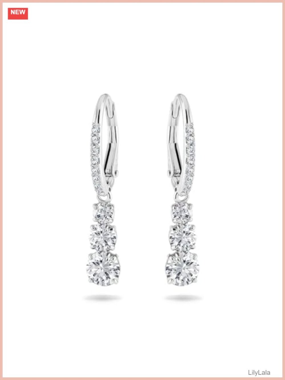 Crystal Drop Earrings Rhodium Plated Hinged Closure Elegant Gift